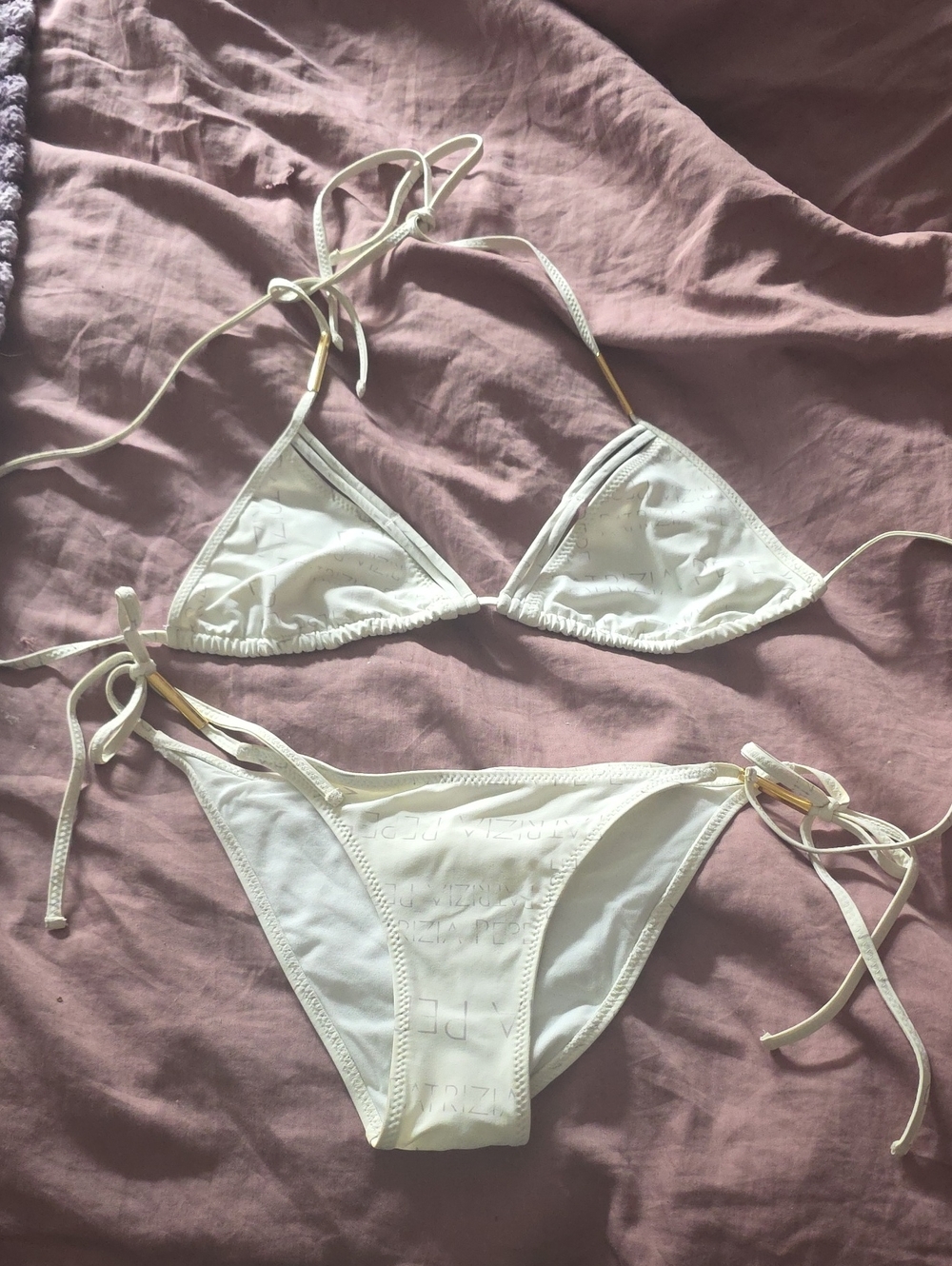 Patrizia Pepe Xs Cream Bikini with Subtle Pink Logo